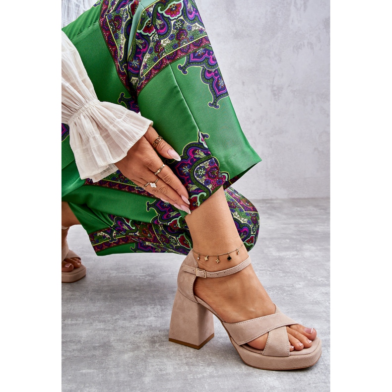 Lewski Shoes Sandali da donna in camoscio con tacco Left Shoes 3221 Beige marrone 2