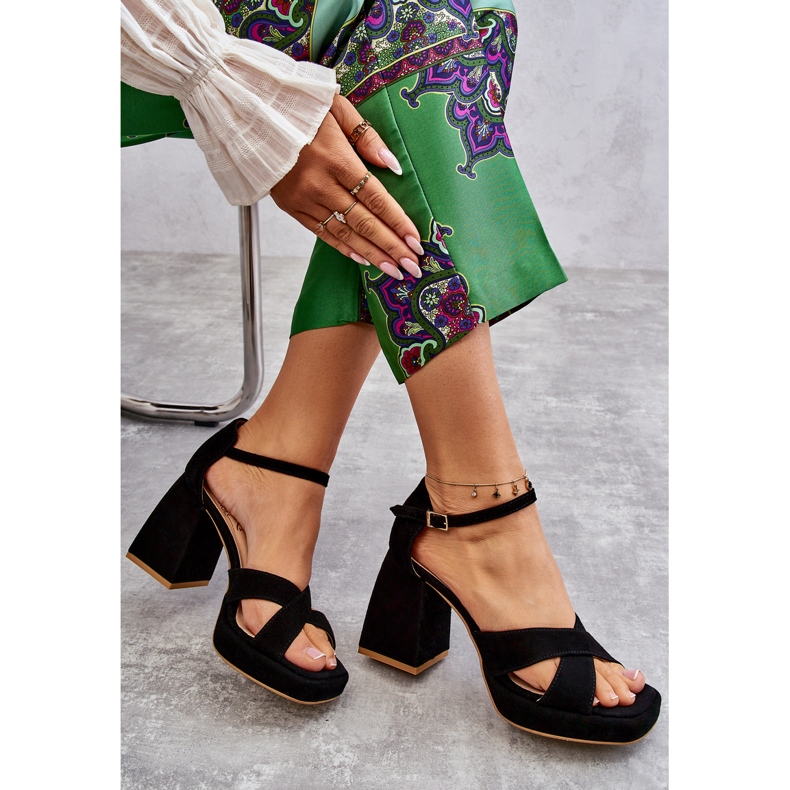 Lewski Shoes Sandali con tacco alto in pelle scamosciata da donna Scarpe Leski 3221 nere nero 1