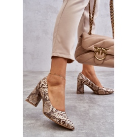 Lewski Shoes Décolleté In Pelle Con Motivo Serpente Left Shoes 3277 Beige-Oro d'oro 2