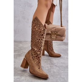 Lewski Shoes Stivali traforati in pelle scamosciata Scarpe Leewski 3234 Beige scuro 2