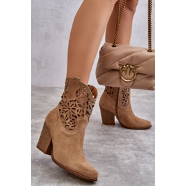 Lewski Shoes Stivali da cowboy traforati in pelle scamosciata Scarpe Leski 3265 Beige scuro 2