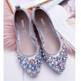 PS1 Ballerine da donna con pietre di cristallo argento grigio 3