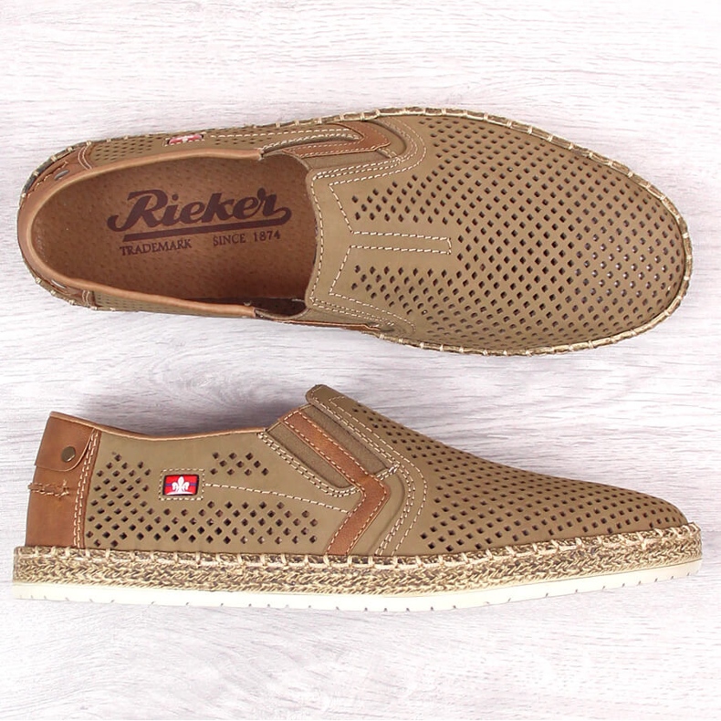 Rieker B5297-64 slip-on da uomo in pelle traforata beige 2