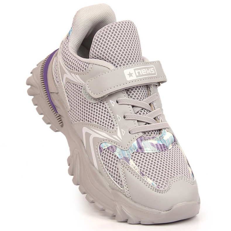 Scarpe sportive da bambina grigie con plateau NEWS grigio 1