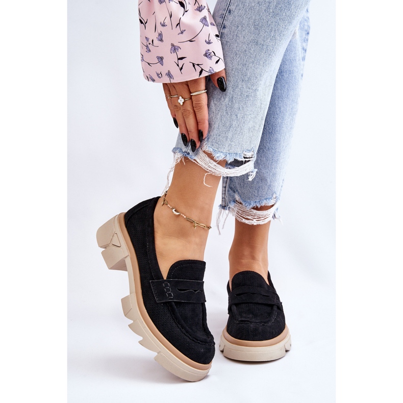 PM1 Mocassini da donna Scarpe con tacco piatto Nero Fletcher 2