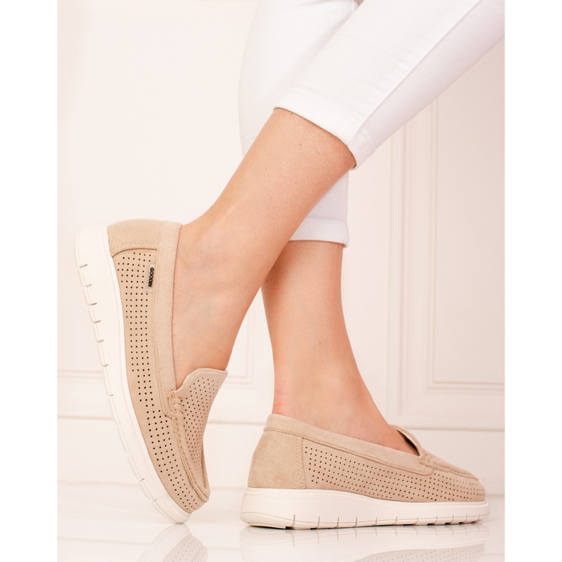 Mocassini traforati Shelovet beige da donna 2