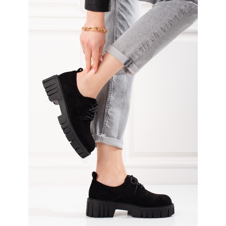 Scarpe stringate da donna in camoscio Shelovet nero 2
