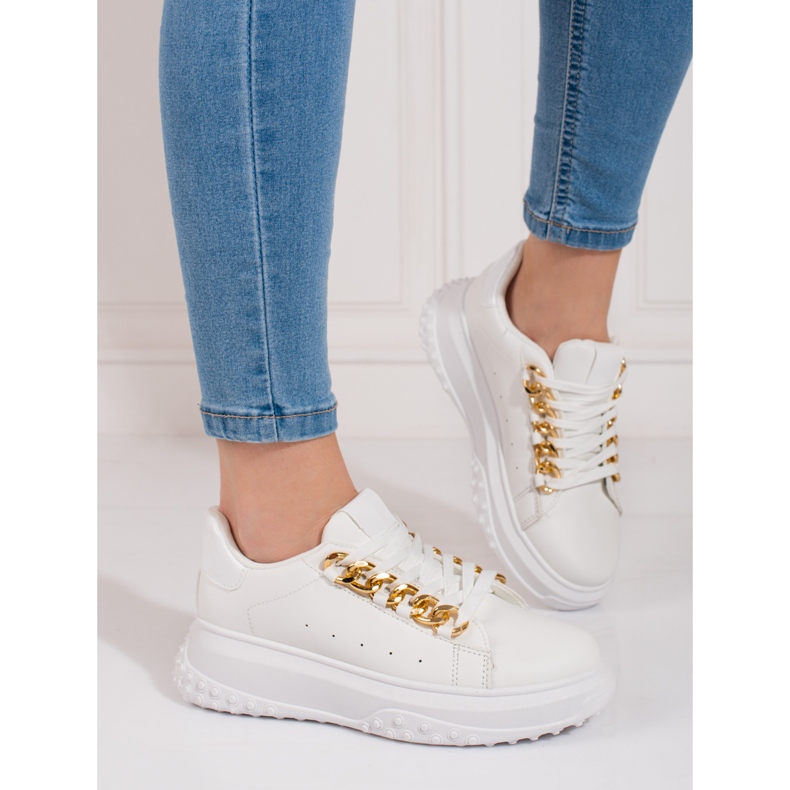 Sneakers bianche da donna con catena Shelovet bianca 1