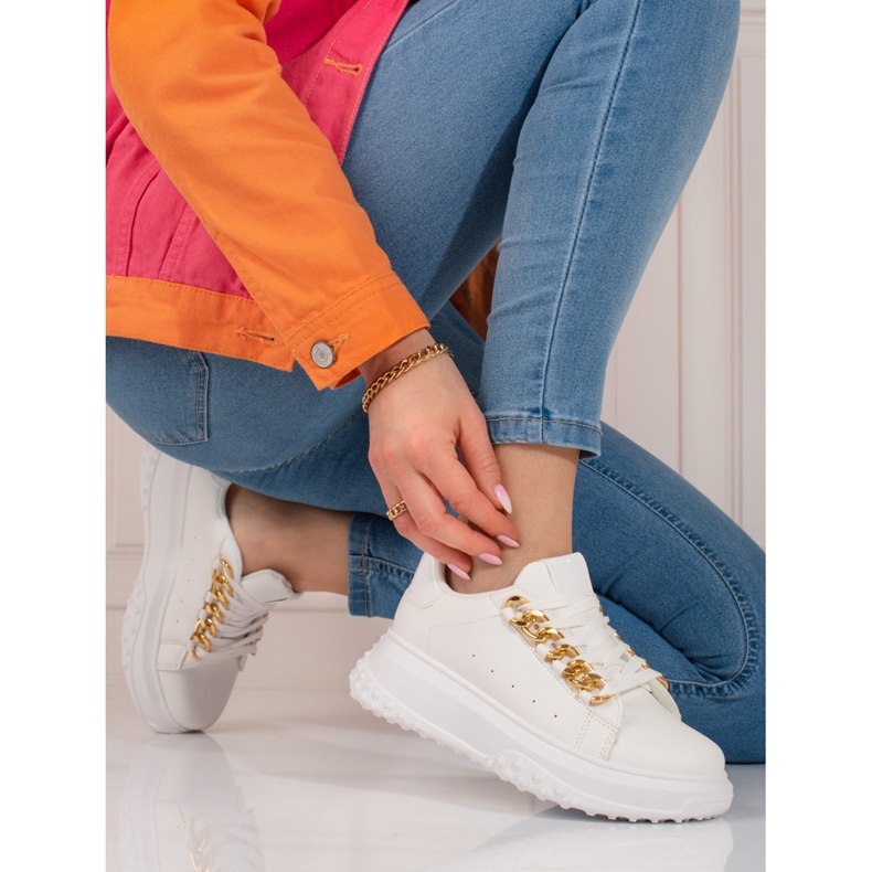 Sneakers bianche da donna con catena Shelovet bianco 2