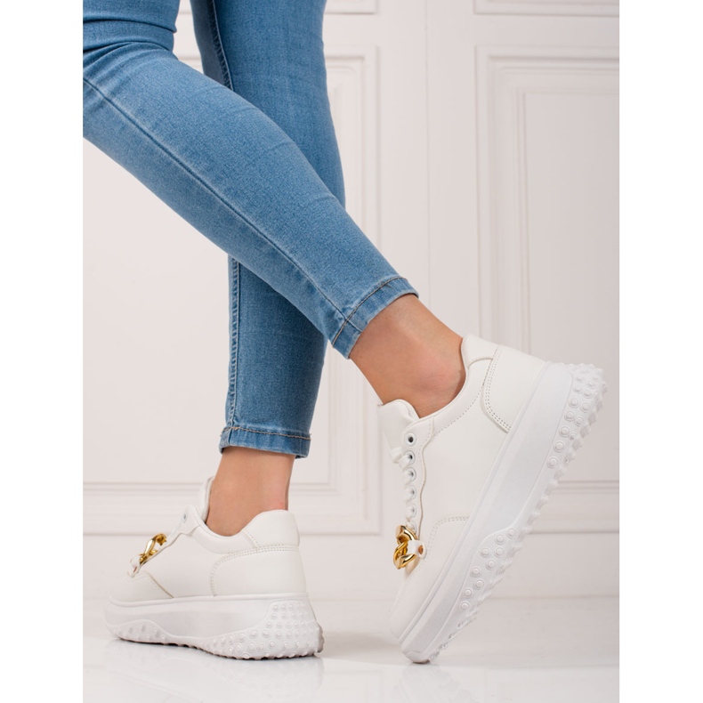 Sneakers bianche da donna con catena bianco 2