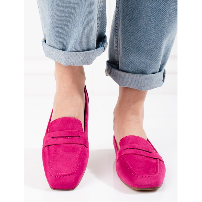 Mocassini da donna in camoscio fucsia Shelovet rosa 2