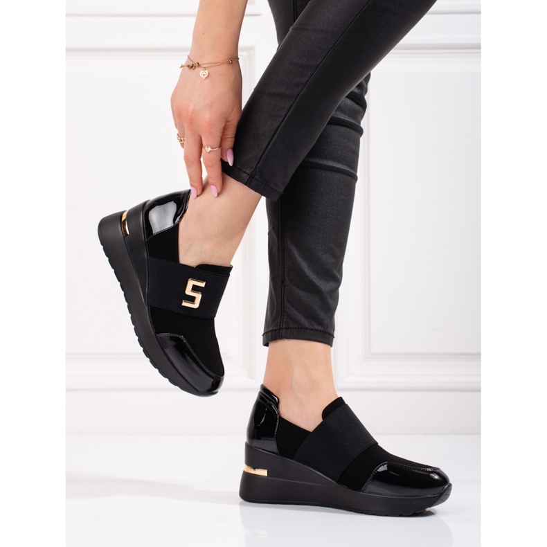Sneakers da donna nere con zeppa Shelovet nero 2
