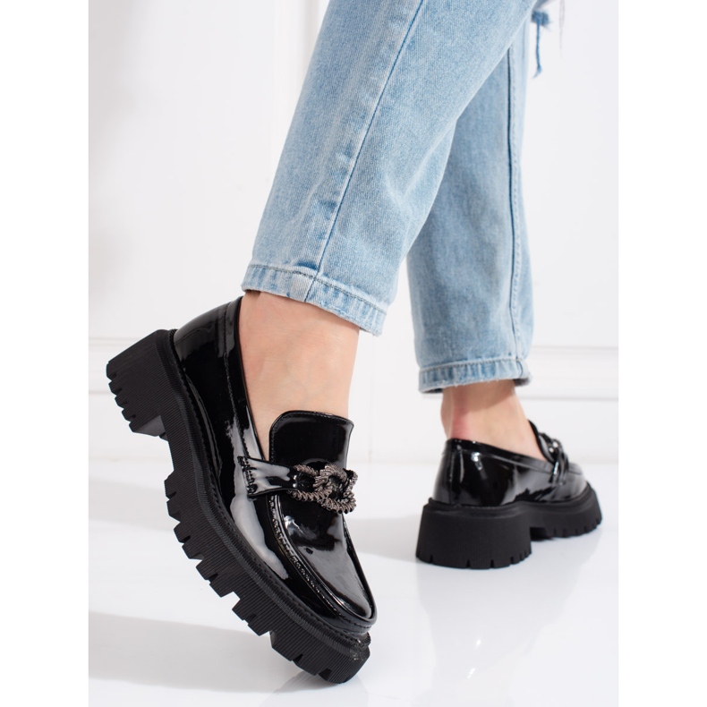 Mocassini neri da donna con plateau Shelovet nero 2