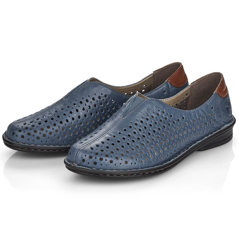 Scarpe da donna in pelle traforata blu Rieker 48457 2
