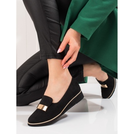Scarpe da donna leggere Shelovet con decoro oro in camoscio nero 2