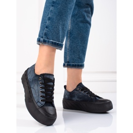 Sneaker da donna in velluto a costine Shelovet blu navy 2