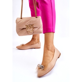 Ballerine a punta da donna con fiocco decorativo, beige scuro 1