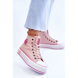 Sneakers da donna con plateau in tessuto alto Big Star LL274186 rosa 2