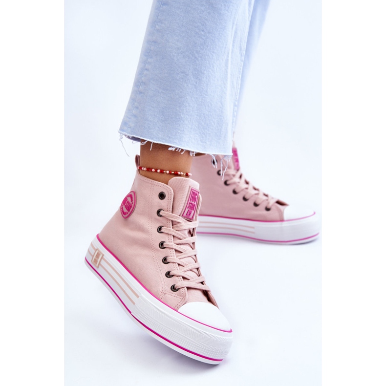 Sneakers da donna con plateau in tessuto alto Big Star LL274186 rosa 2