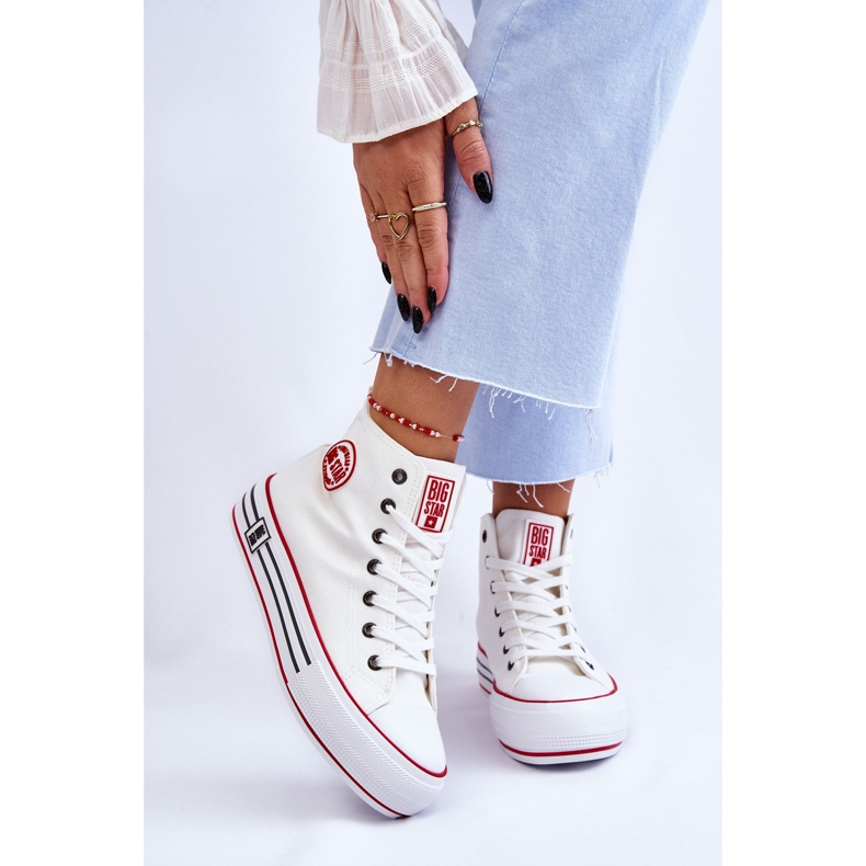 Sneakers da donna con plateau in tessuto alto Big Star LL274185 Bianche bianco 1