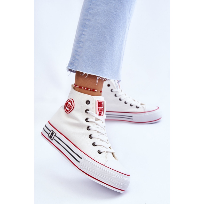 Sneakers da donna con plateau in tessuto alto Big Star LL274185 Bianche bianco 2