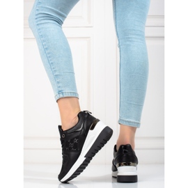 Sneakers con zeppa Shelovet da donna con motivo nero 1