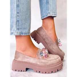 PA1 Stefani Mocassini con plateau color kaki beige 1