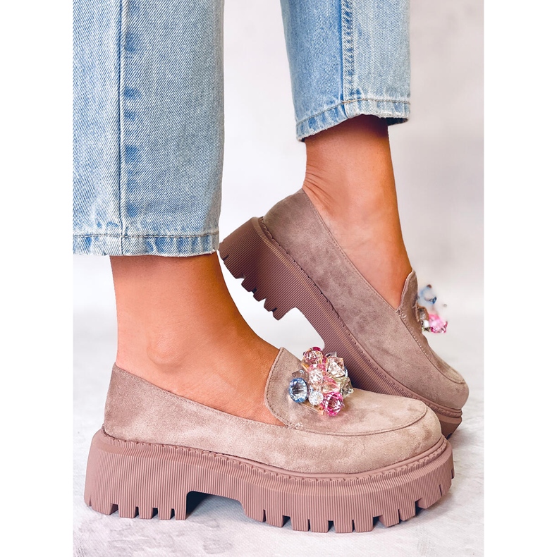 PA1 Stefani Mocassini con plateau color kaki beige 1