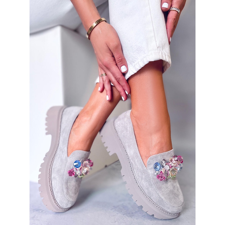 PA1 Stefani Mocassini platform con perline grigie grigio 1
