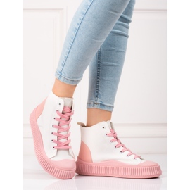 Shelovet sneakers da donna alte bianche e rosa bianca 2