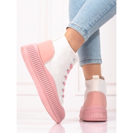 Shelovet sneakers da donna alte bianche e rosa bianca 1