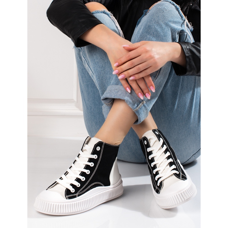 Shelovet sneakers da donna alte bianche e nere bianca nero 1