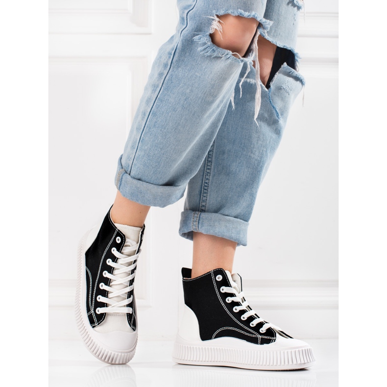 Shelovet sneakers da donna alte bianche e nere bianca nero 2