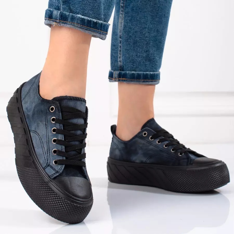 Sneaker da donna in velluto a costine Shelovet blu navy 1