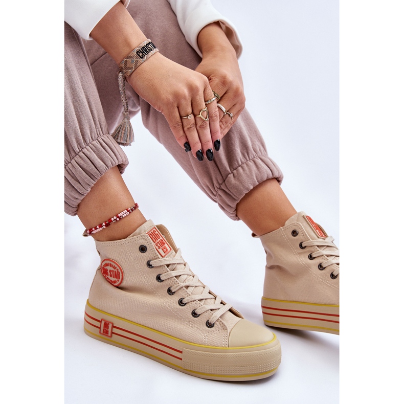 Sneakers da donna con plateau alto in tessuto Big Star LL274187 Beige 1