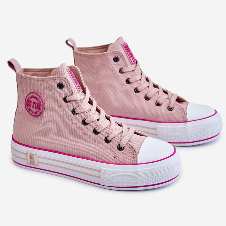 Sneakers da donna con plateau in tessuto alto Big Star LL274186 rosa 1
