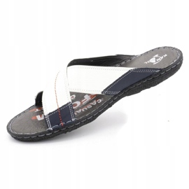 Kampol Ciabatte uomo in pelle 200/B bianche bianco blu navy 3