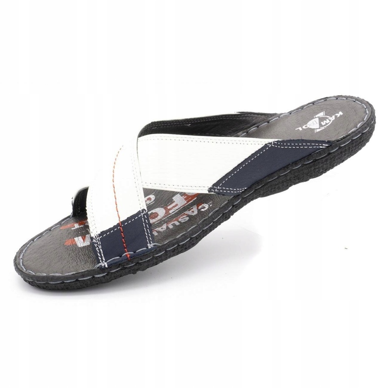 Kampol Ciabatte uomo in pelle 200/B bianche bianco blu navy 3