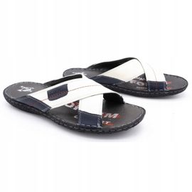 Kampol Ciabatte uomo in pelle 200/B bianche bianco blu navy 4