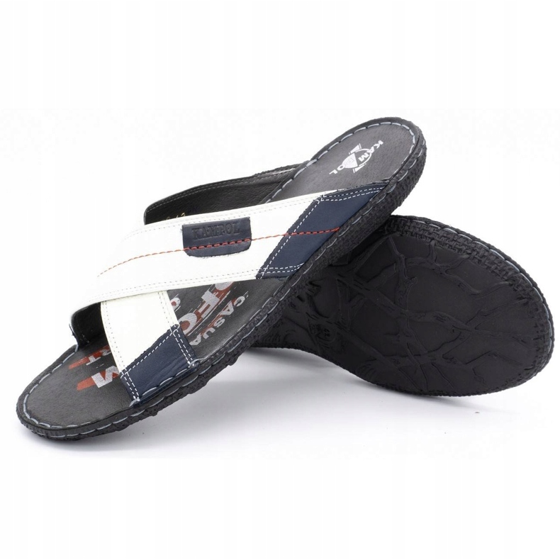 Kampol Ciabatte uomo in pelle 200/B bianche bianca blu navy 5