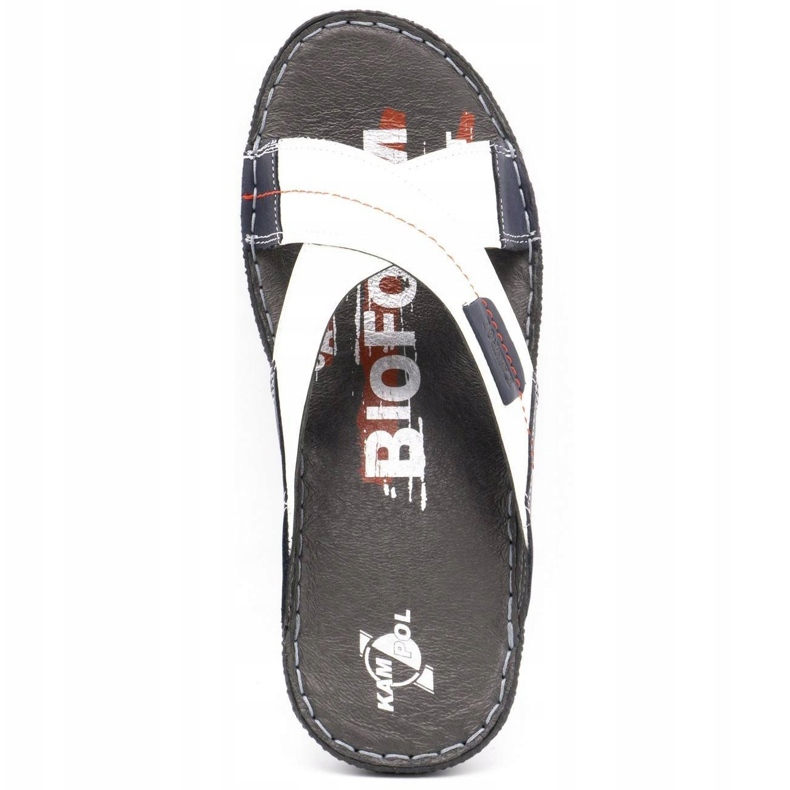 Kampol Ciabatte uomo in pelle 200/B bianche bianca blu navy 7