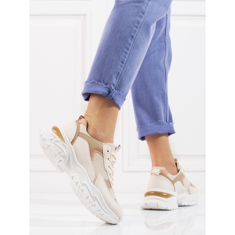 Sneakers da donna beige con plateau Shelovet arancia 2