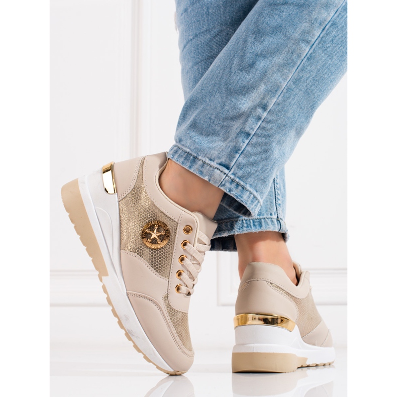 Sneakers con zeppa da donna Shelovet beige d'oro 2