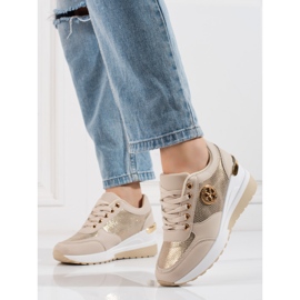 Sneakers con zeppa da donna Shelovet beige d'oro 1