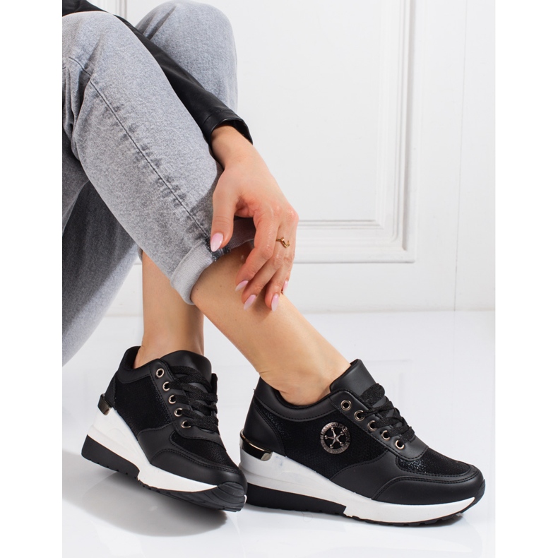 Sneakers con zeppa Shelovet nere da donna nero 1