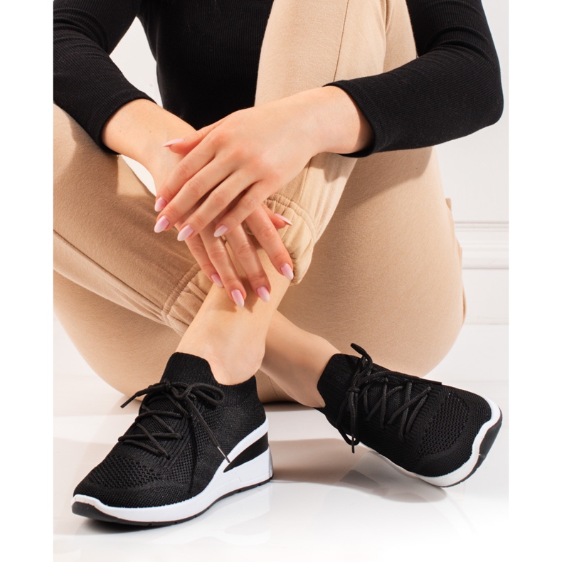 Scarpe sportive da donna con zeppa a calzino Shelovet nero 1