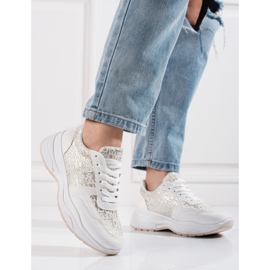 Scarpe sportive da donna Shelovet con motivo lucido bianco argento 2