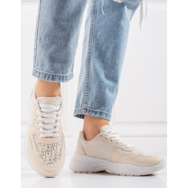 Scarpe sportive da donna Shelovet con fantasia beige lucido 1