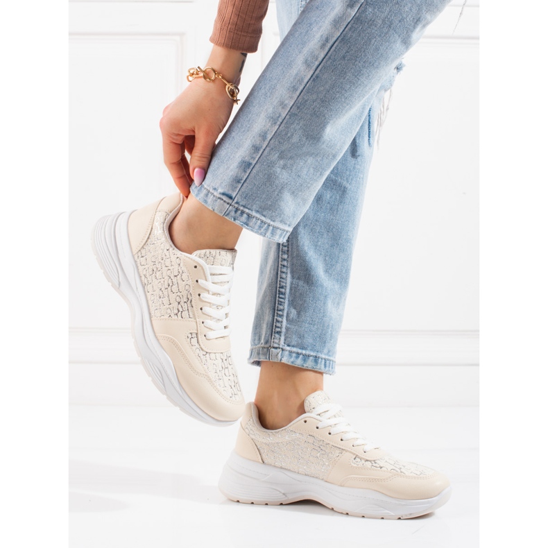 Scarpe sportive da donna Shelovet con fantasia beige lucido 2