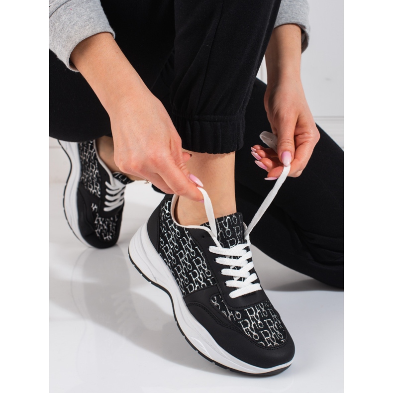 Scarpe sportive da donna Shelovet con fantasia nera lucida nero 2